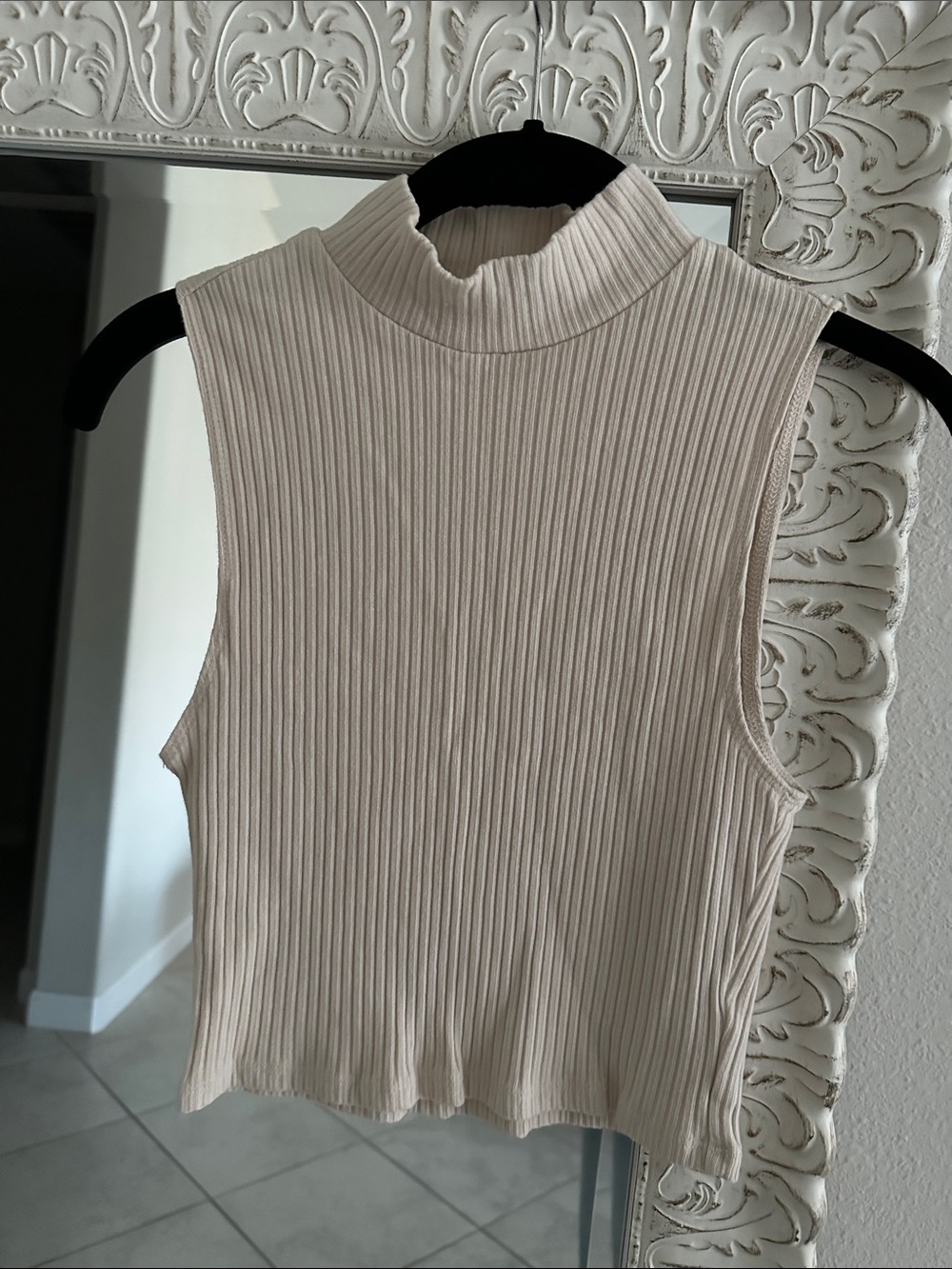 Reformation Ribbed Crop Mock Neck Tank Top - Cream